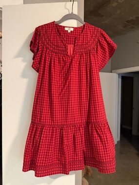 entro Red Plaid Tiered Mini Dress